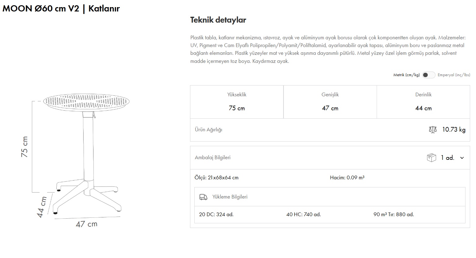 Moon Masa Ø60 V2 Katlanır